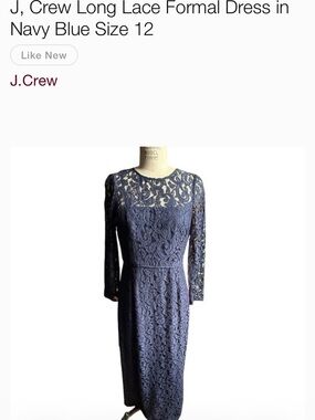 J.Crew Lace Formal Midi Dress in Navy Blue Size 12